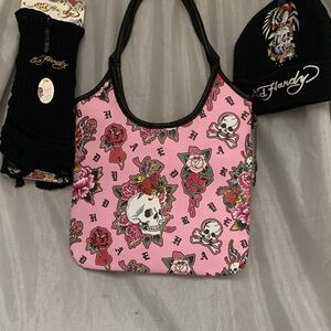 Ed Hardy Pink purse skull Rose Design